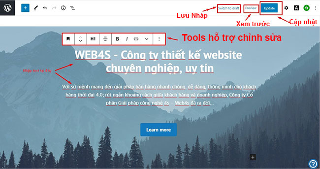 Cập nhật thông tin cho menu